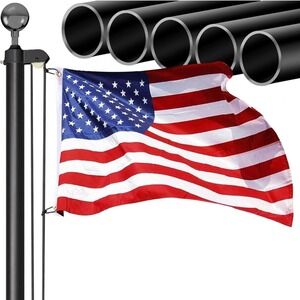 Valor 20FT Sectional Flag Pole Kit Aluminum Outdoor Black With Flag Residential